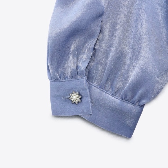 NWT ZARA Jeweled Button Down Shirt Small - Picture 4 of 7